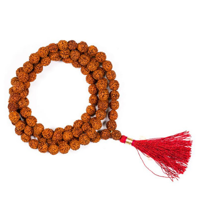 Mala Rudraksha 108 grains + floche rouge - Collectif Spirite